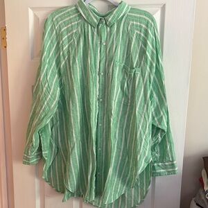 Aerie Green & White Striped Button-Up Shirt